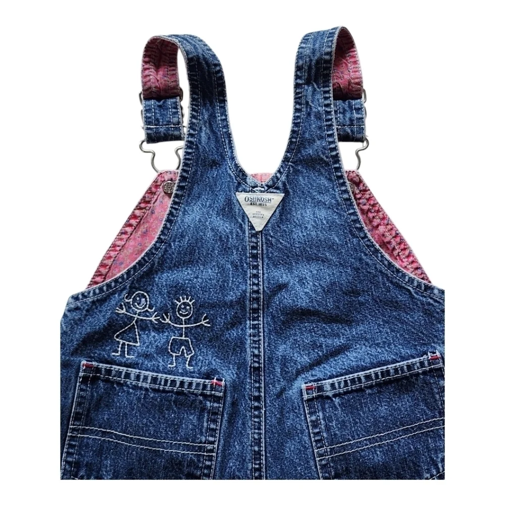 Vintage OshKosh B'gosh 24M Denim Overalls Alphabet Floral Lining 90s